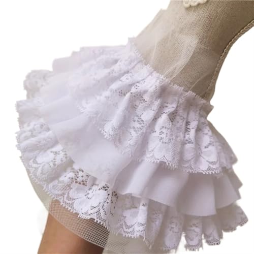 11CM Wide Three Layers Pleated Chiffon Fabric Lace Embroidery Fringe Ribbon Ruffle Trim Dolls Clothes Dress Sewing Decor(Nice White) von EWUHYFP