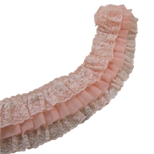 11CM Wide Three Layers Pleated Chiffon Fabric Lace Embroidery Fringe Ribbon Ruffle Trim Dolls Clothes Dress Sewing Decor(Powder pink) von EWUHYFP