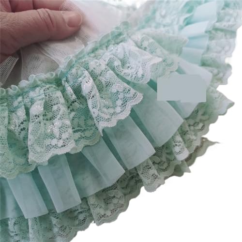 11CM Wide Three Layers Pleated Chiffon Fabric Lace Embroidery Fringe Ribbon Ruffle Trim Dolls Clothes Dress Sewing Decor(Sky Blue) von EWUHYFP