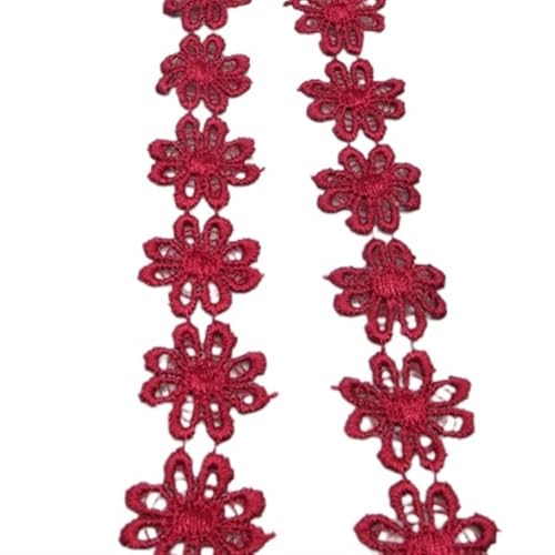 2 Yards Colorful Dainty Flowers Daisy Polyester Lace Trim Embroidered Ribbon For Sewing Craft Wedding Diy(Red wine) von EWUHYFP