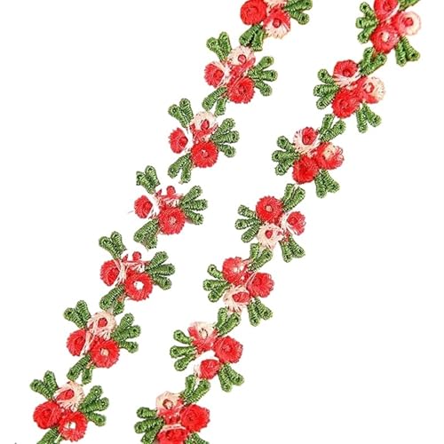 2 Yards Water Soluble Cherry Flower Lace Trim Wedding Dress Applique DIY Clothing Accessories Sewing Supplies 2cm(Red) von EWUHYFP
