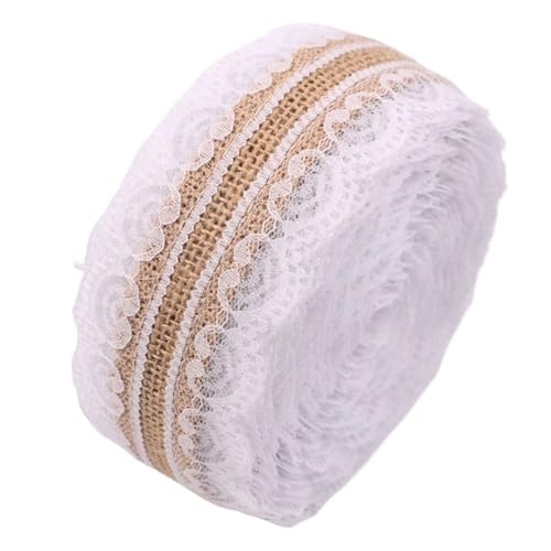 2M 25MM Natural Jute Burlap Rolls Hessian Ribbon with Lace Vintage Rustic wedding Decor Ornament Party DIY craft Supplies(C-21) von EWUHYFP