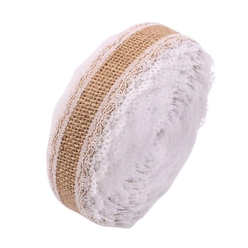 2M 25MM Natural Jute Burlap Rolls Hessian Ribbon with Lace Vintage Rustic wedding Decor Ornament Party DIY craft Supplies(C-22) von EWUHYFP
