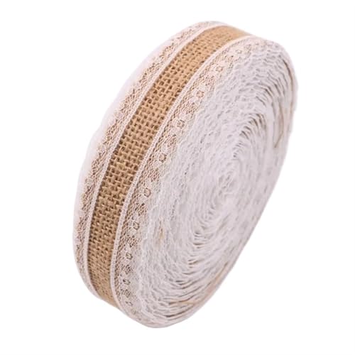 2M 25MM Natural Jute Burlap Rolls Hessian Ribbon with Lace Vintage Rustic wedding Decor Ornament Party DIY craft Supplies(C-24) von EWUHYFP