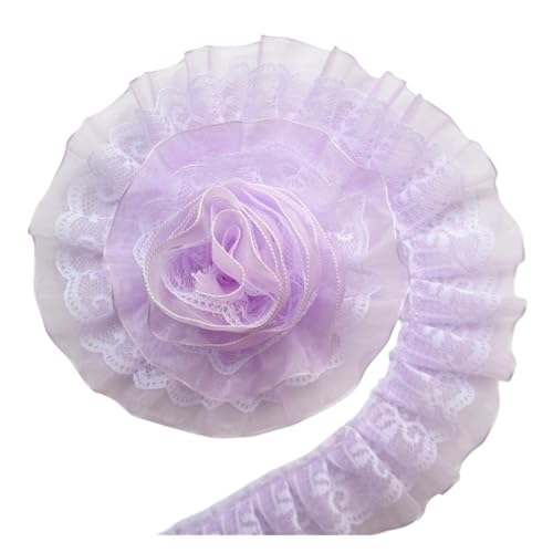 2yards/Lot 4cm Wide 2-layer Pleated Organza Lace Trim Collar Ribbon Sewing Craft Doll Clothes Wedding Dress Decor Accessories(PURPLE) von EWUHYFP
