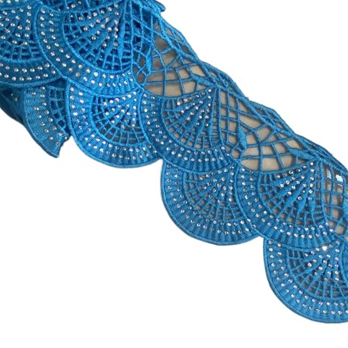 4meters Many Colors Lace Trim With Rhinestone Motif Wide 9.5CM(Lake blue) von EWUHYFP