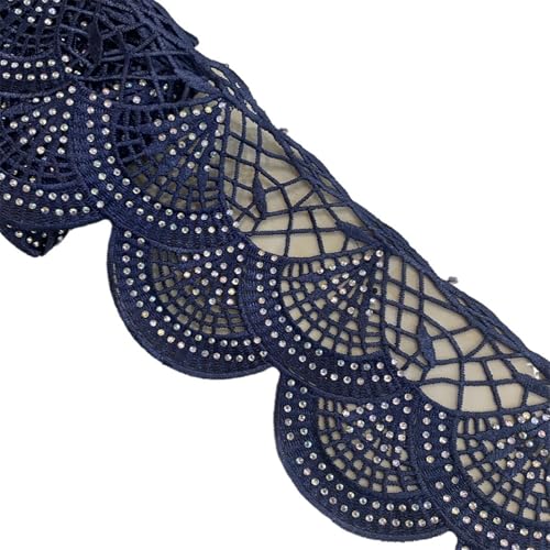 4meters Many Colors Lace Trim With Rhinestone Motif Wide 9.5CM(Navy blue) von EWUHYFP