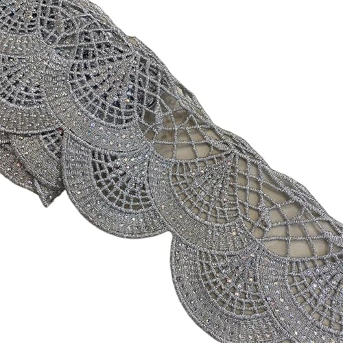 4meters Many Colors Lace Trim With Rhinestone Motif Wide 9.5CM(Silver) von EWUHYFP