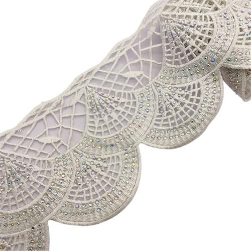 4meters Many Colors Lace Trim With Rhinestone Motif Wide 9.5CM(White) von EWUHYFP