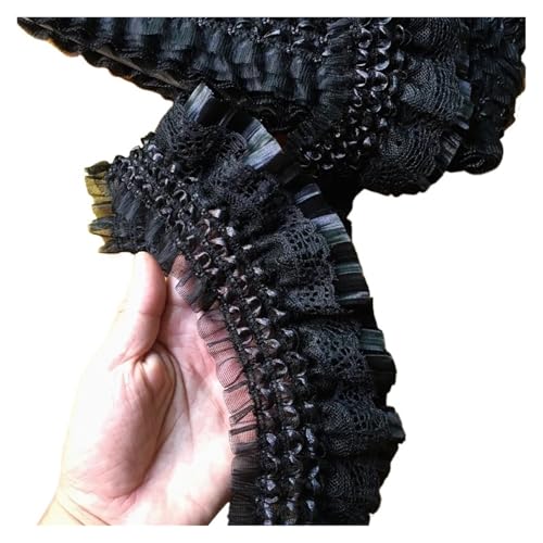 7CM Wide White Black Lace Embroidery Ribbon Elastic Ruffle Trim Collar Sewing Clothing Skirt Headwear Hats Trimmings DIY(Black) von EWUHYFP