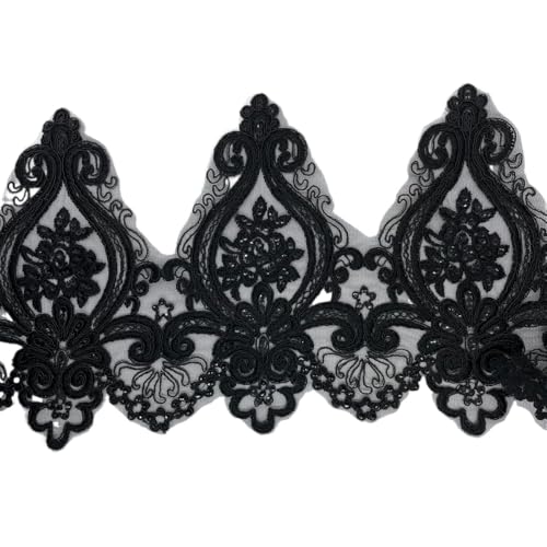 Delicate 1Yard Black Sequin Cording Fabric Flower Venise Venice Mesh Lace Trim Applique Sewing Craft for Wedding Dec. 24cm wide(B) von EWUHYFP