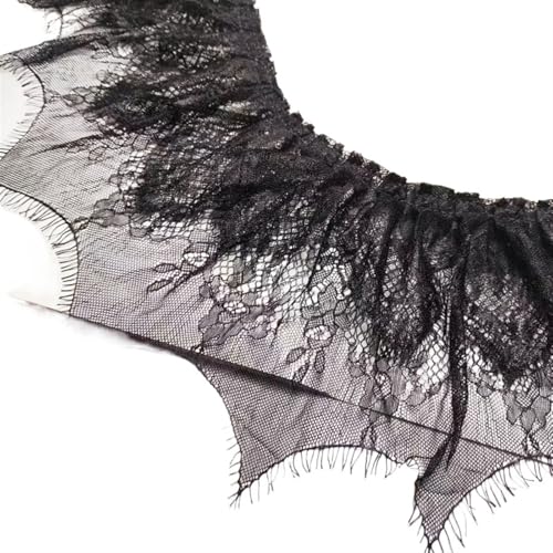 Soft black double jacquard eyelashes wavy edge tulle lace DIY evening dress skirt trim fabric home textile sewing material von EWUHYFP