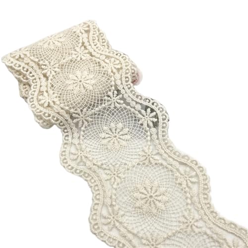 Vintage Hollowed Out White Pure Cotton Thread Water-soluble Embroidery Lace Decoration Fabric Ribbon DIY Clothing Sewing(Apricot) von EWUHYFP