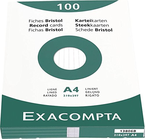 EXCACOMPTA Karteikarten, liniert/13806B, weiß, A4, Inh. 100 von EXACOMPTA