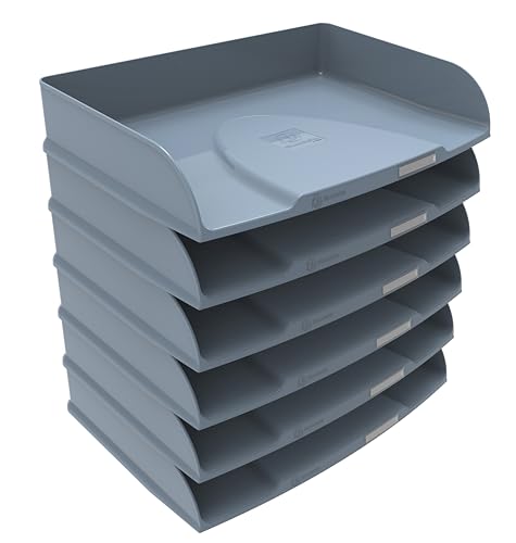 Exacompta - Ref 10570D – Set mit 6 horizontalen Briefablagen Combo Styli Autentik – für Dokumente im Querformat – Etikettenhalter im Lieferumfang enthalten – stapelbar – Größe 25,5 x 36,5 x 6,5 cm von EXACOMPTA