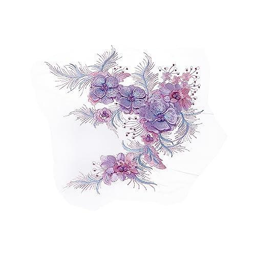 EXAOMBLE 1 Stück Handgemachter Blüten Patch Netzstoff mit Perlenstickerei Dekorative Applikation für Kleider ohne Kleber für DIY Projekte Lila Farbvariation von EXAOMBLE