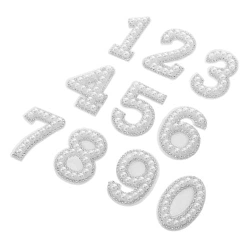 EXAOMBLE 10 Stück Aufnäher Mit Weißen Zahlen Von 0–9 Zum Aufbügeln, Glitzer-bling, Dekorative Reparaturflicken Für Stoff, Hemden, Basteln, Kleidung, Diy- von EXAOMBLE