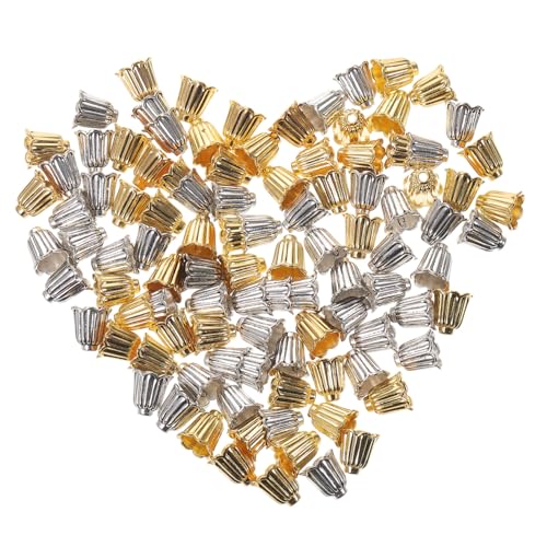 EXAOMBLE 100Stücke Blumenperlenkappen für DIY Schmuck Goldene und Silberne Kappen für Ohrringe Armbänder und Halsketten Leicht und Langlebig Bastelmaterialien von EXAOMBLE