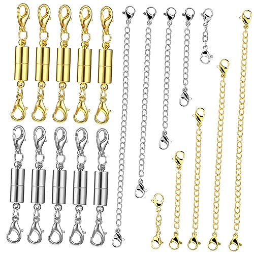 EXAOMBLE 10Stücke Halskettenverlängerungen Teiliges mit Magnetischen Karabinerverschlüssen Silbern für DIY Schmuckprojekte Leicht Anzubringen für Halsketten und Armbänder von EXAOMBLE