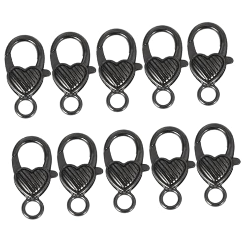 EXAOMBLE 10Stücke Herzförmiger Karabinerverschluss für DIY Schmuckherstellung Alu Klauenverschluss Schwarz für Taschen Armbänder und von EXAOMBLE