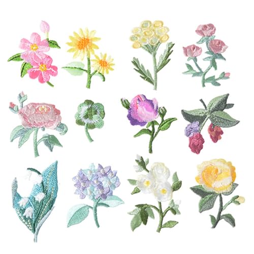 EXAOMBLE 12 Stück Blumen Stickerei Patches DIY Bestickte Aufnäher für Kleidung und Taschen Vielseitig Einsetzbar zur Individuellen Dekoration und Reparatur von EXAOMBLE