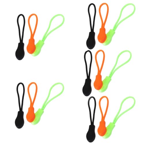 EXAOMBLE 15 Stück Zipper Puller für Kleidung Plastik Reißverschluss Anhänger in Schwarz Grün und Orange Vielseitige Anwendung für Rucksäcke Taschen und Koffer Einfache Installation und von EXAOMBLE