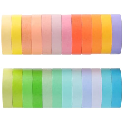 EXAOMBLE 24Rollen Washi Tape Bunte DIY Klebebänder für Scrapbooking Journaling und Bastelprojekte Farben Leicht Abreißbar für Kreative Ideen und Dekorationen von EXAOMBLE