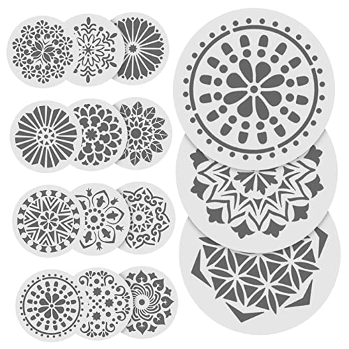 EXAOMBLE 24Stücke Wiederverwendbare Wandmalerei Schablonen Mandala DIY Schablonen für Kreative Holzdekoration Klare Muster für Erwachsene Robustem Gefertigt von EXAOMBLE