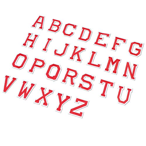 EXAOMBLE 26 Stück Teiliges Buchstaben Patches Klebe Patches zum Aufbügeln Rote Stickers für Kleidung Hüte und Jeans DIY Zubehör für Kreative Projekte von EXAOMBLE
