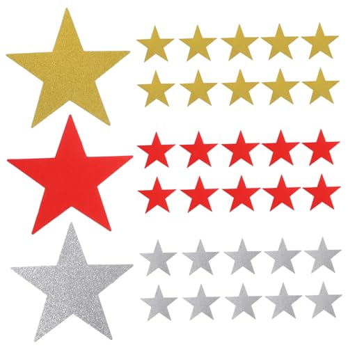 EXAOMBLE 30 Stück Teiliges Pentagrammförmige Papier Dekorationen Gold Silber und Rot Handgeschnittene Diy Wandpapierausschnitte für Kindergarten Klassenzimmer und Partydekoration von EXAOMBLE