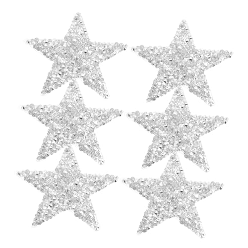 EXAOMBLE 6 Stück Strass Stern Aufnäher zum Aufbügeln mit Kleberückseite Glitzernde DIY Applikationen für Jeans Jacken Taschen Einfache Hitzeübertragung ohne Nähen Silberfarbene Sterne für von EXAOMBLE