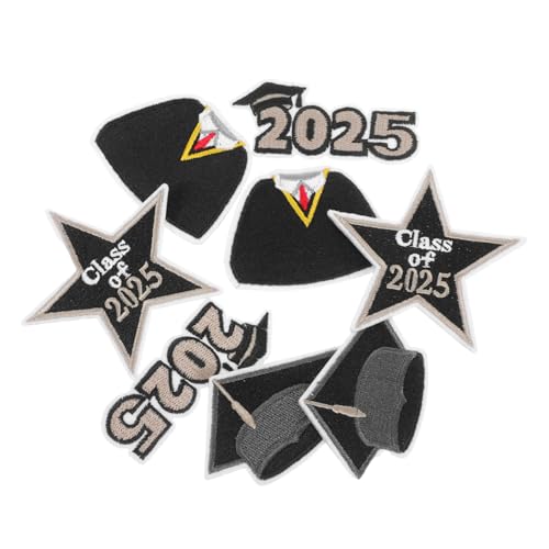 EXAOMBLE 8 Stück Stickerei-Patch für die Abschlusssaison Applikation nähen Herzlichen Glückwunsch, Absolvent Patches Stickaufkleber Abschluss-Aufnäher zum Aufbügeln Stickgarn von EXAOMBLE