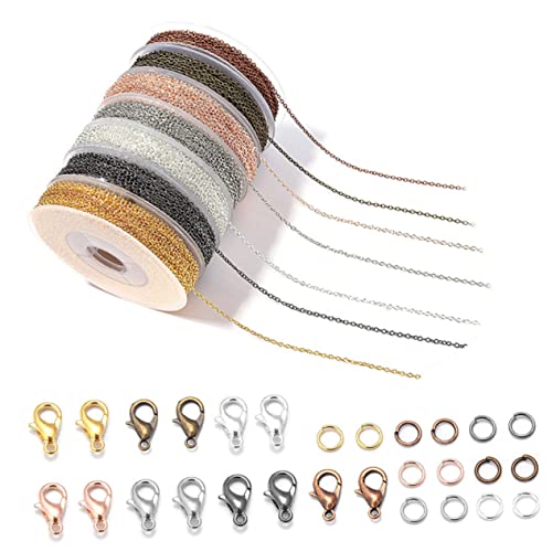 EXAOMBLE DIY Schmuckkette Eisen Kreuzkette mit Lobster Clips und Ringen Farben für Schmuckherstellung und Basteln von EXAOMBLE