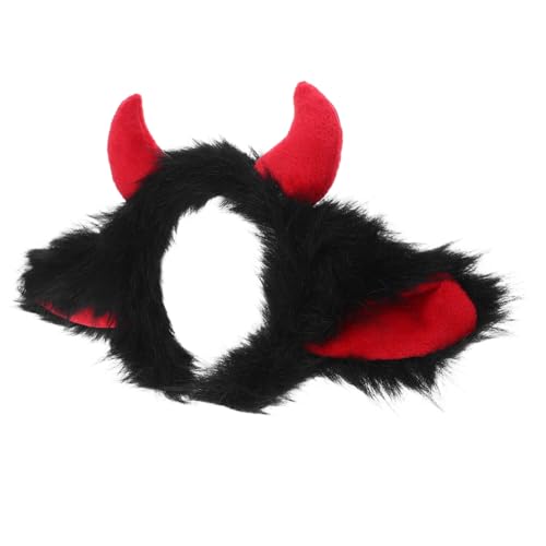 EXAOMBLE Halloween Cosplay Stirnband mit Schwarzen und Roten Yak Hörnern und Ohren Leichtes Druckfreies Dämonen Horn Accessoire für Frauen und Mädchen für Kostümpartys und Bühnenauftritte von EXAOMBLE