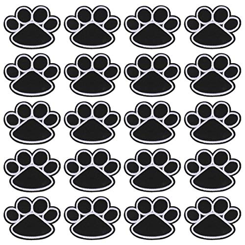 20 Stück Hundepfote Welpe Schwarze Pfote Herzeisen auf Gestickten Patches Applikationen Nähtuch für Kleidung von EXCEART