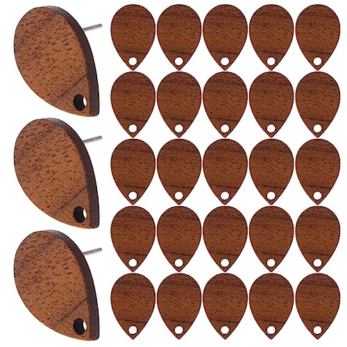30 Stück Holz-Ohrstecker Mit Ohrrücken Ohrstecker-Lünette Flach Tropfenförmig Für Diy-Ohrringe Kunsthandwerk Schmuckherstellung von EXCEART