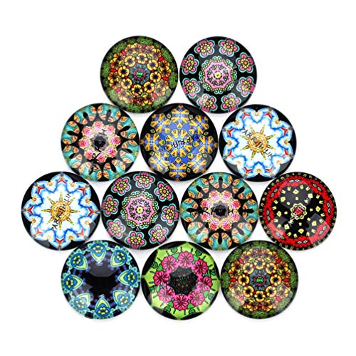 35MM Glas Cabochon Runde Glasmosaik Kristall Mandala Blume Bedruckte Flatback Glas Halbrund Kuppel für DIY Basteln Schmuck Anhänger Herstellung Mischfarbe 20 Stück von EXCEART