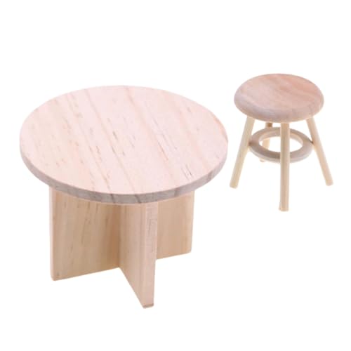 EXCEART 1 Set Massivholzmöbel Modell Puppenhaus Tiny House Mini Tisch Mini Holzhocker Dekore Tiny House Miniaturmöbel Mini Haushocker Mini Holzstuhl Miniaturtisch Beige von EXCEART