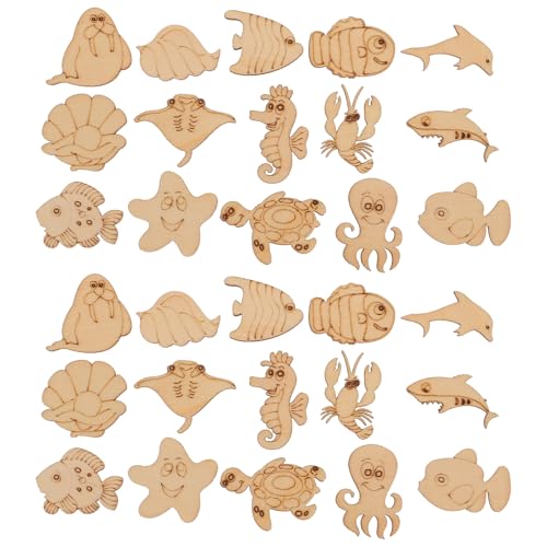 EXCEART 100 Stück Holzformen für Meerestiere – Holzformen – Fisch – Khaki – DIY Bastelstücke von EXCEART