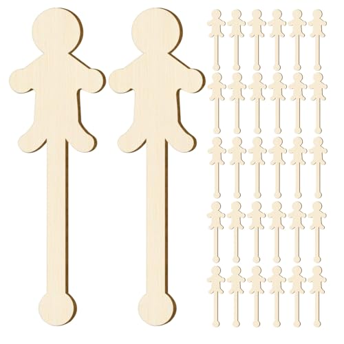 EXCEART 100 Stück Menschen-Eisstiele: Holz-Bastelstäbchen für Kinder – Blanko-Bastelset in Menschenform zum Malen, Zeichnen, Künstlerbedarf von EXCEART