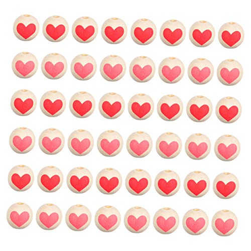 EXCEART 100 Stücke Liebe Holzperlen Perlen Schmuck Kreis Perlen Hochzeit Valentinstag Runde Perlen Valentinstag Herz Ornamente Valentinstag Herz Perlen Holzperlen DIY Versorgung von EXCEART