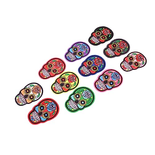 EXCEART 11st Totenkopf-patch Auf Der Rückseite Taschenaufnäher Totenkopf Bügelbilder Dekorative Patches Süße Aufnäher Pflaster Aufkleben Halloween Kostüm Gestickt Punk Blütenblätter von EXCEART