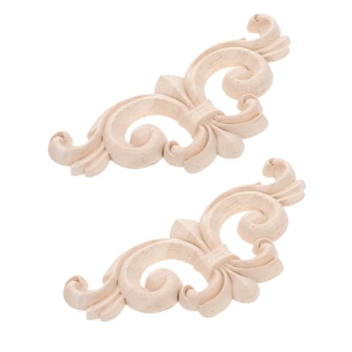 EXCEART 2 Stück Eckblume aus Massivholz Applikationen zum Basteln aus Holz schrank DIY material Kommode dekorative Applikation Holzschnitzerei Dekoration hölzern Beige von EXCEART