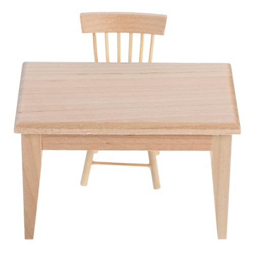 EXCEART 2 Stück Mini -Tisch- und Stuhlmöbel Puppenhaus Dekoration Puppenhaus Möbel Möbel holztisch Holzstühle Set Miniatur-Stuhlspielzeug Miniaturmöbelmodell Eiche Beige von EXCEART