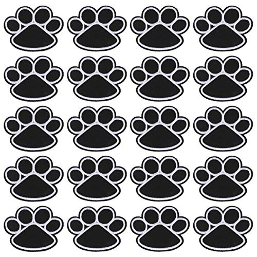 20 Stück Hundepfote Welpe Schwarze Pfote Herzeisen auf Gestickten Patches Applikationen Nähtuch für Kleidung von EXCEART