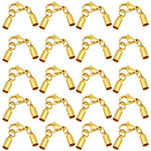 EXCEART Hummerschere 20 Stücke Karabinerverschluss Edelstahl Schmuck Schnur Endkappen -Verschluss für Schmuckherstellung Halsketten Ketten Lederband Armband DIY Loch 2,2mm Golden von EXCEART