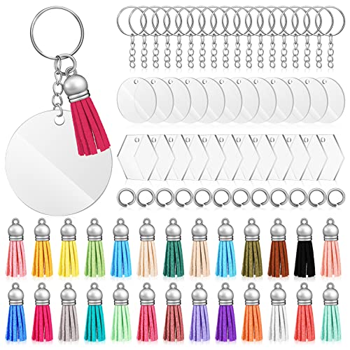 EXCEART 200 Acryl-Schlüsselanhänger-Sets 25 Acryl-Schlüsselanhänger mit Klarem Kreis 25 Sechskant-Schlüsselanhänger mit 50 Schlüsselanhänger-Ringen 50 Biegeringen Und 50 von EXCEART