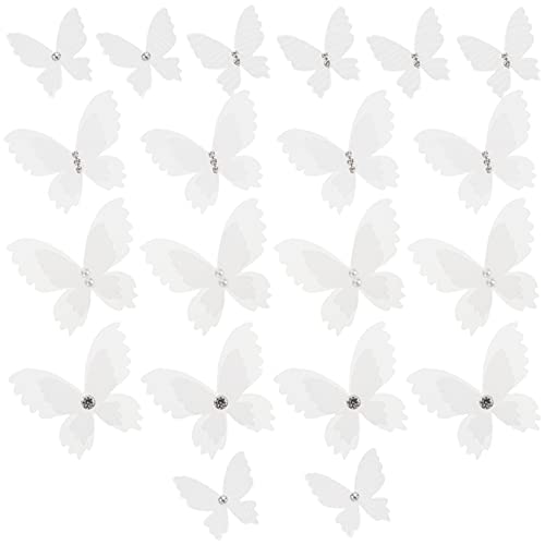 EXCEART 20Pcs Organza Schmetterlinge Weiß Strass Schmetterling Appliques Perlen Schichten DIY Wand 3D Ornament für Handwerk Hochzeit von EXCEART
