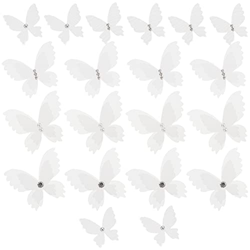 EXCEART 20Pcs Organza Schmetterlinge Weiß Strass Schmetterling Appliques Perlen Schichten Schmetterling DIY Schmetterling Wand Dekor 3D Schmetterling Ornament für Handwerk Hochzeit von EXCEART