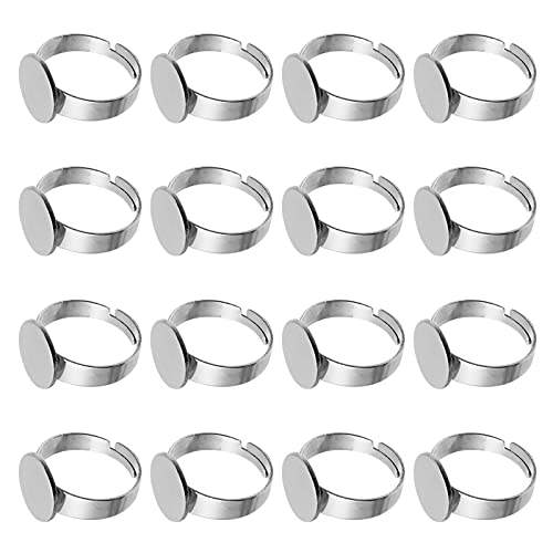 EXCEART 20pcs Ring Rohlinge Verstellbare Fingerringe Rund Rohlinge Edelstahl Rund Silber Tablett 12mm Cabochon Lünette Schmuck Basteln DIY Schmuckherstellung Material Zubehör von EXCEART